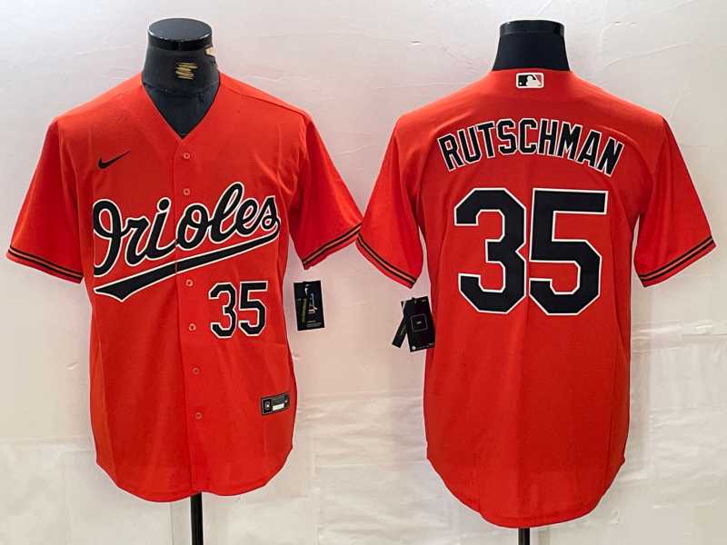 Mens Baltimore Orioles #35 Adley Rutschman Number Orange Stitched Cool Base Nike Jersey